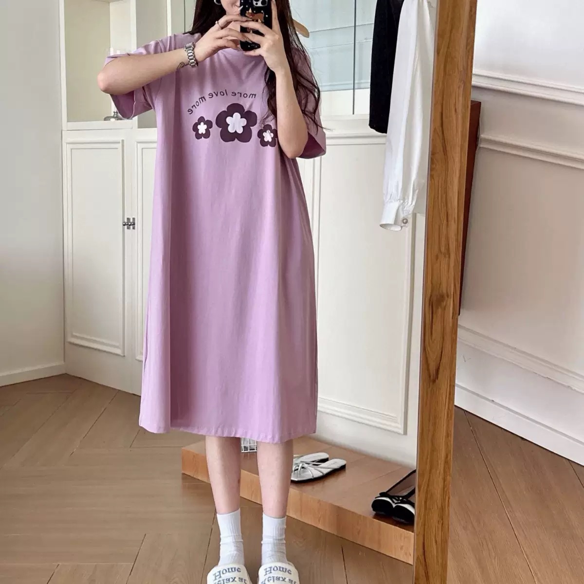 174L2502夏季薄款大码睡裙宽松休闲长款睡袍花朵睡裙