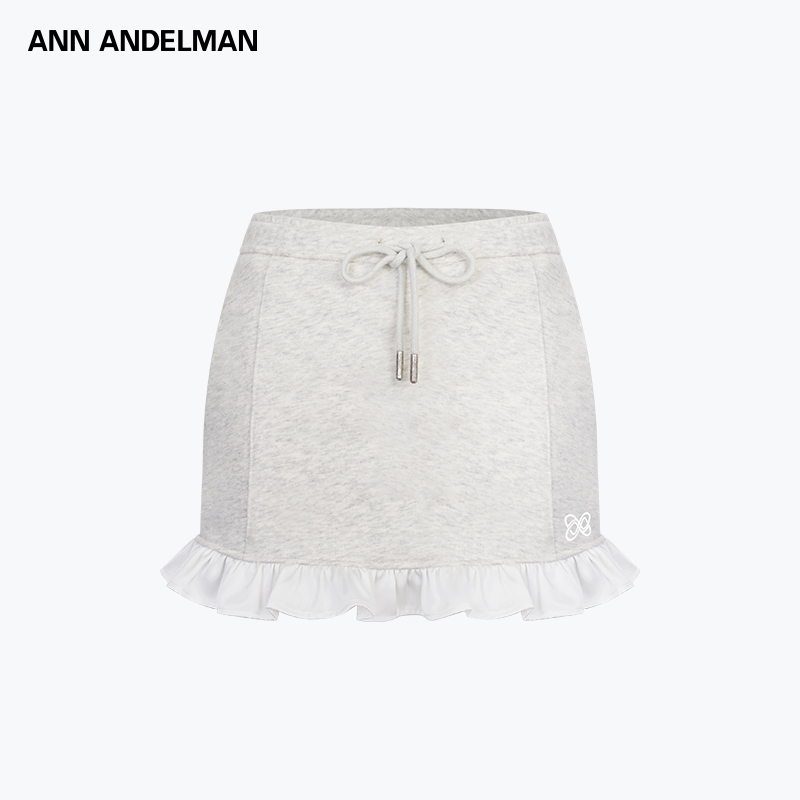ANN ANDELMAN 灰色修身设计感包臀裙拼接荷叶边卫衣半裙女