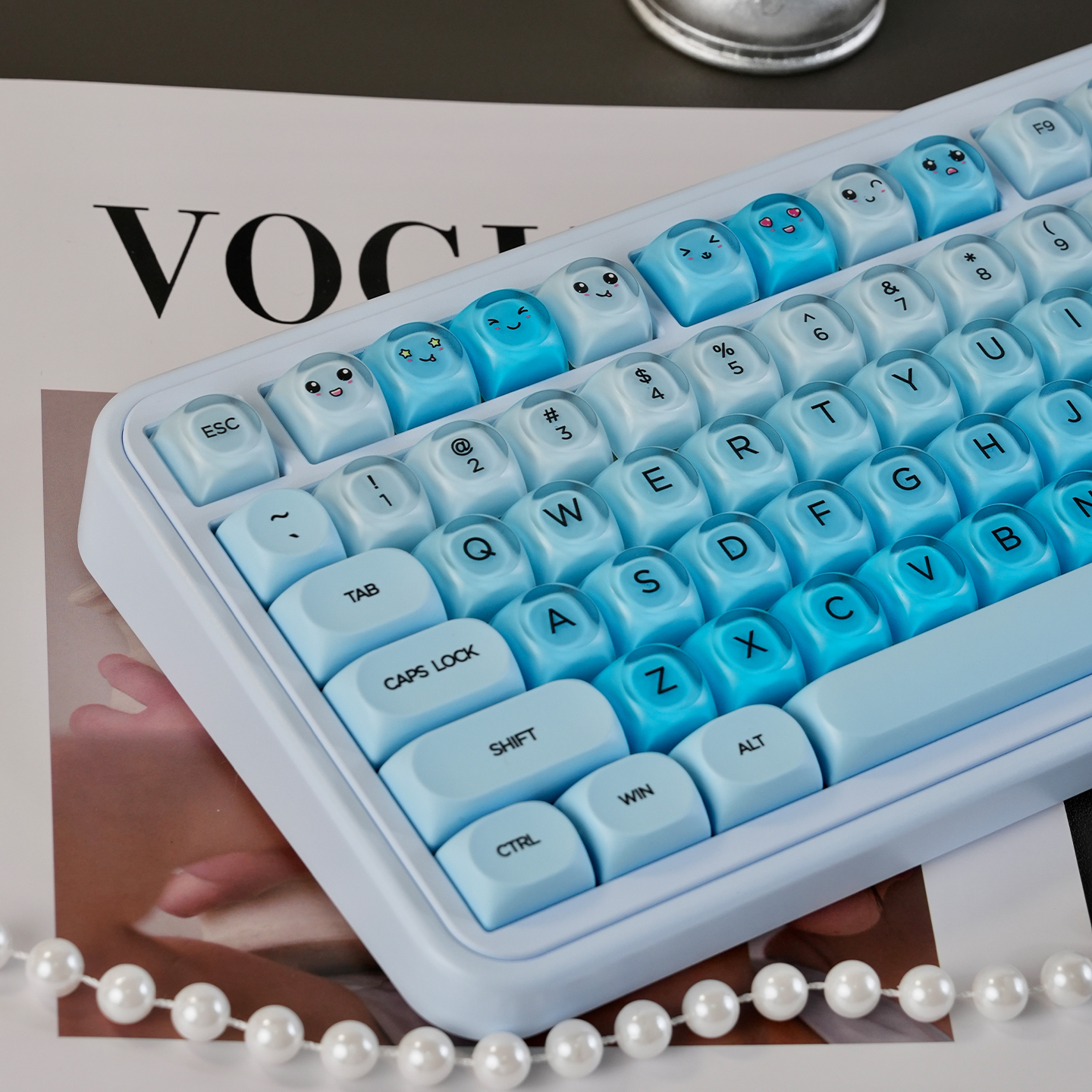 薄荷糖HOA蓝莓机械键盘键帽热升华PBT+PC女生球帽适配wooting等