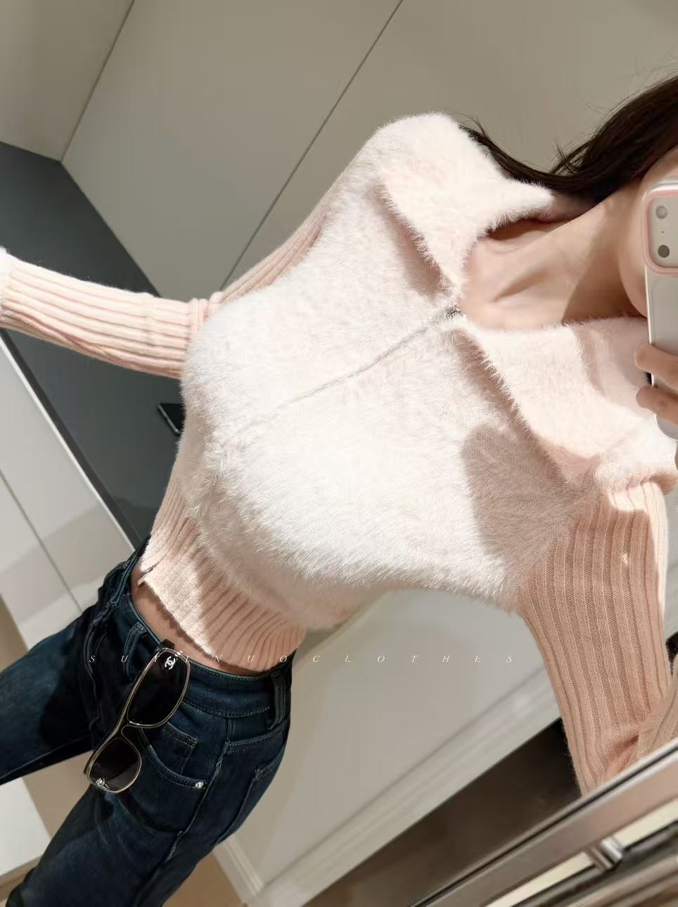 【NUO】温柔底牌年货款假粉灰双色两件拼接软糯心动设计感毛衣开衫