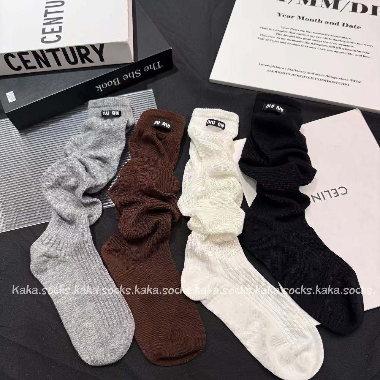 欧货简约风秋冬无骨两穿配靴子美腿可可高级感减龄小腿堆堆袜