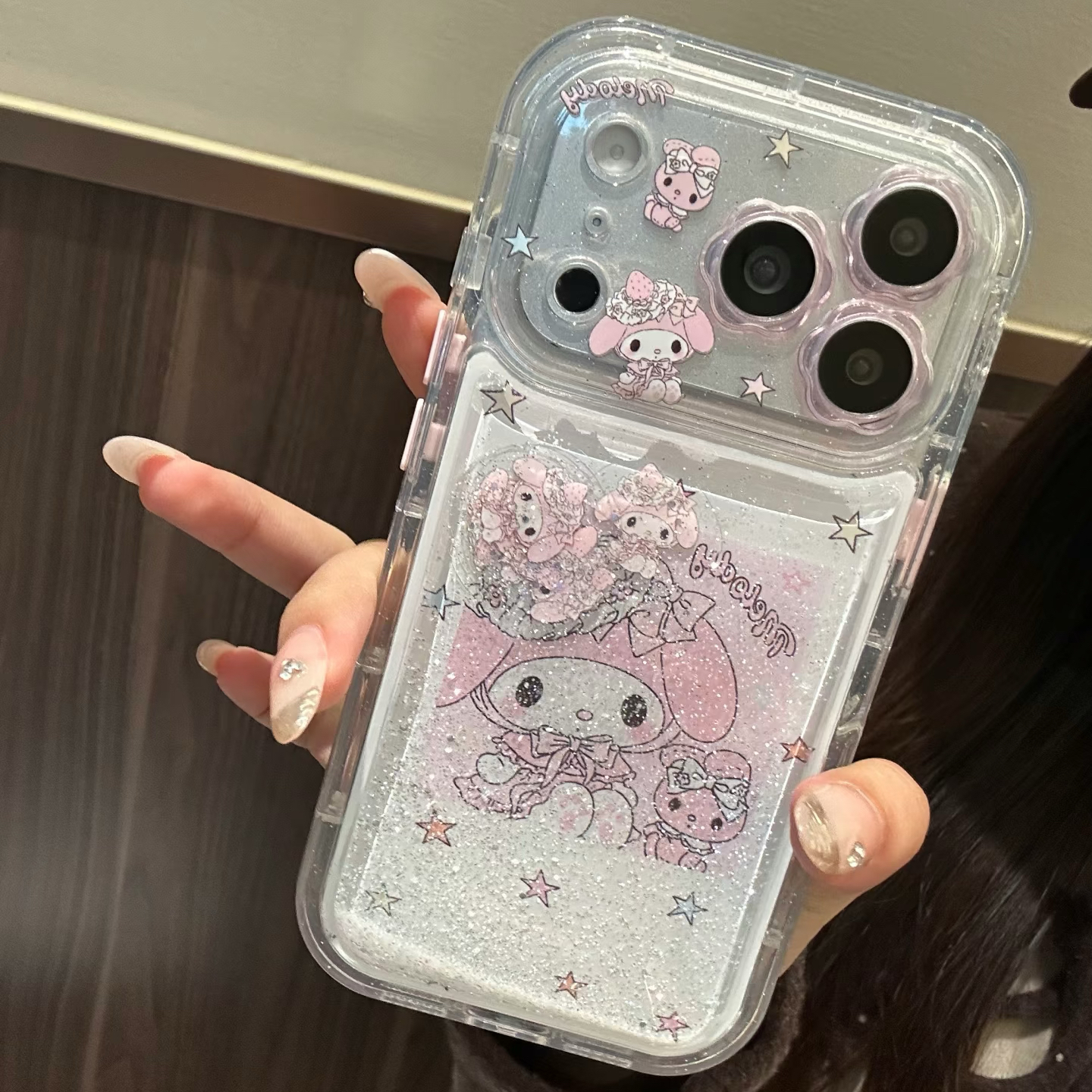 甜系可爱闪粉滑块摇摇乐美乐蒂适用17PM手机壳iphone1615