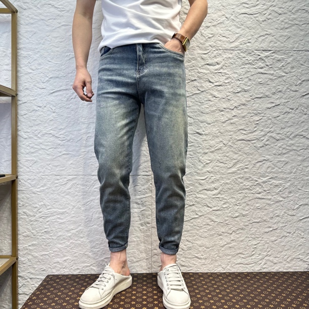 春夏新款水洗男士修身小脚牛仔裤潮流时尚百搭弹力牛仔长裤子8203