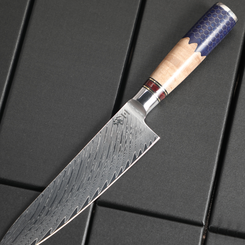 《影》树脂柳木羽毛纹主厨牛刀10cr15mov硬度60±62hrc