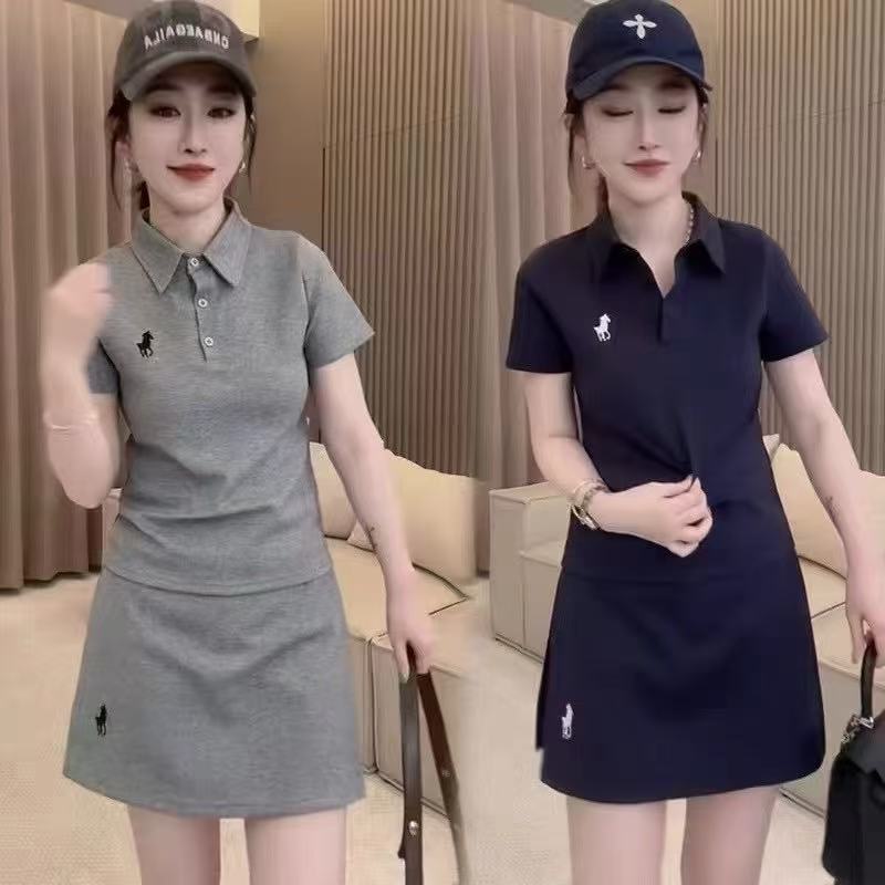 2025年夏季新款运动休闲小马刺绣Polo领短袖上衣加裤裙两件套装