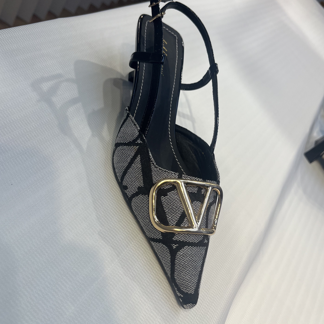 气质金属V扣尖头高跟鞋～2024-V66