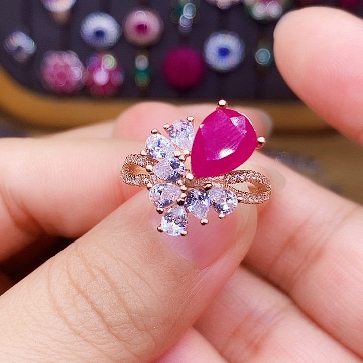 红宝石戒指银S925镶嵌