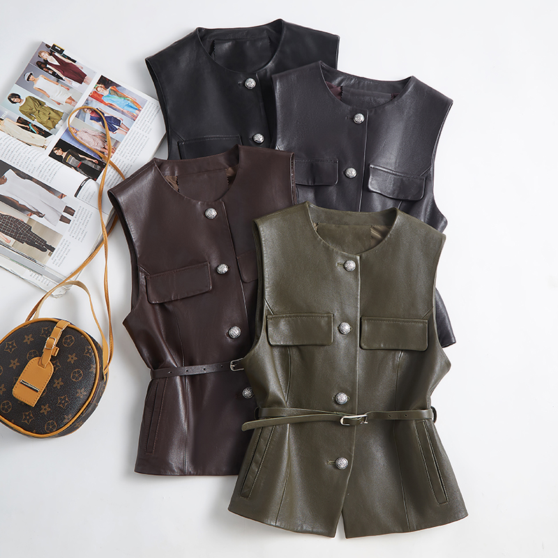 2025新款海宁真皮皮衣马甲植鞣小羊皮收腰工装领时尚百搭短款外套