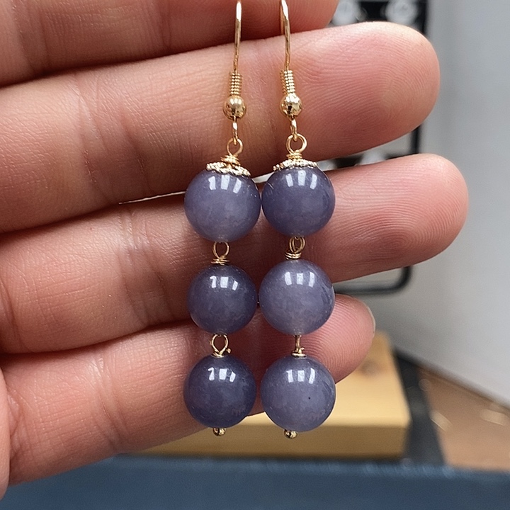 和田玉银S925镀金镶嵌耳饰尺寸10mm