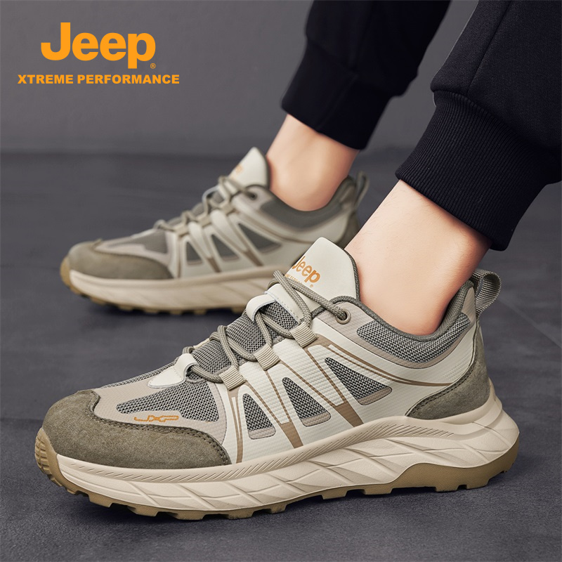 Jeep吉普男款真皮老爹鞋2025春季新款网面透气防滑耐磨徒步运动鞋