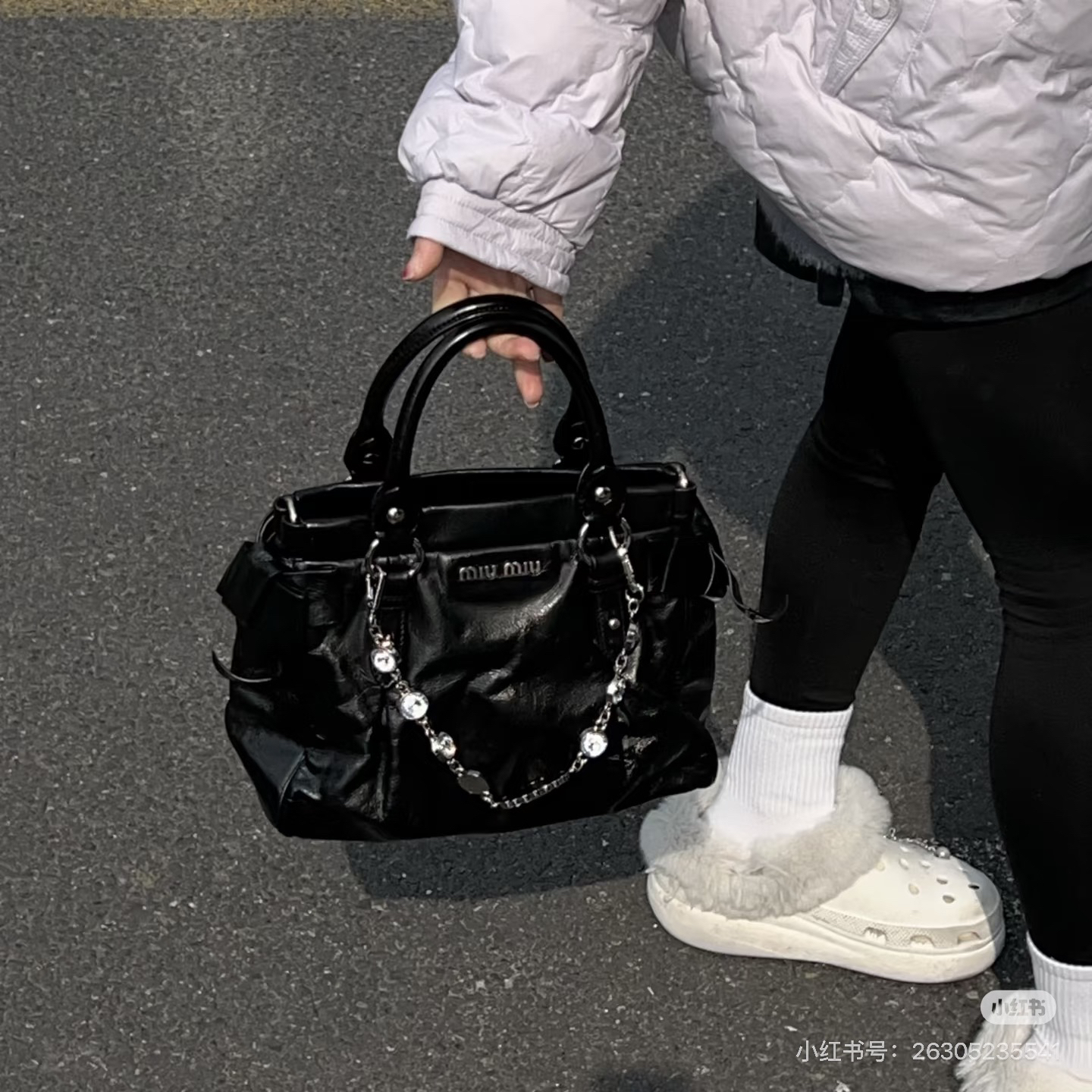 99新 MIU MIU/缪缪 miumiu斜挎包手提包机车包中号原始黑