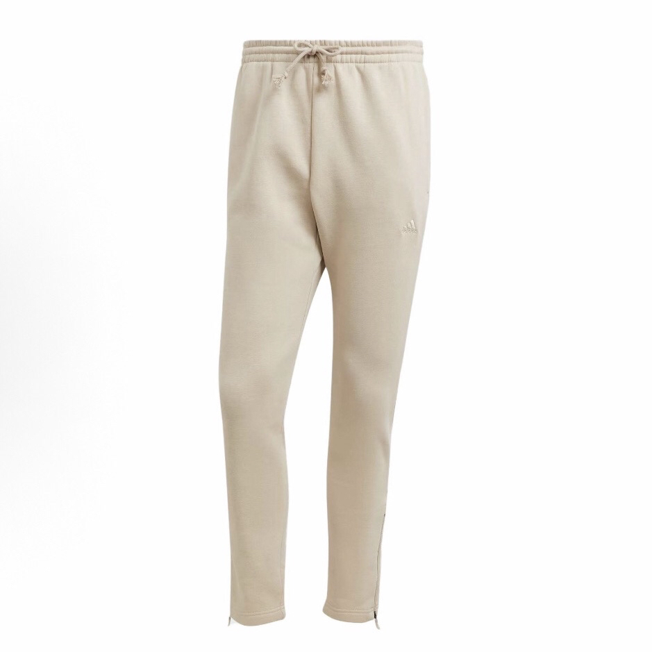 adidas 纯色Logo标识抽绳系带针织运动裤 男款 薄绒米色IJ6879