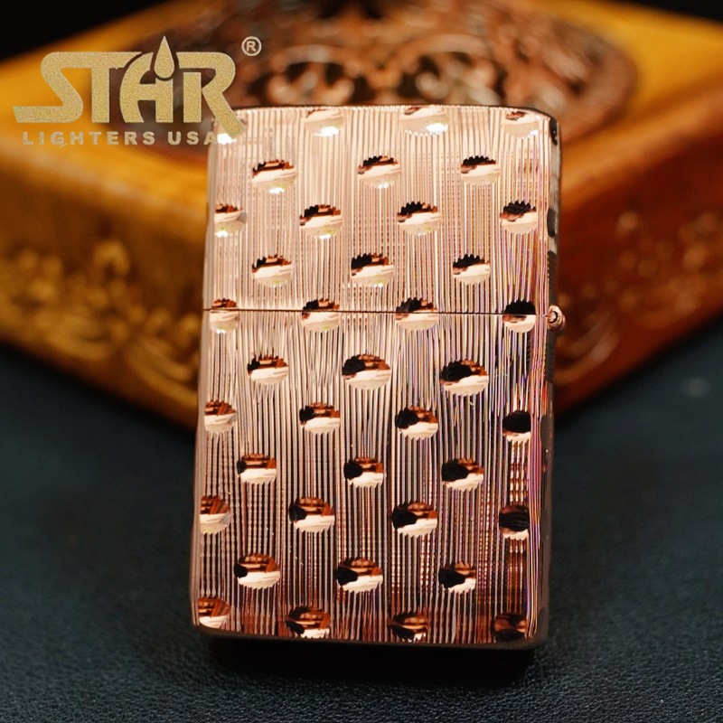STAR恒星905机型黄铜镀紫雨滴雕刻煤油打火机