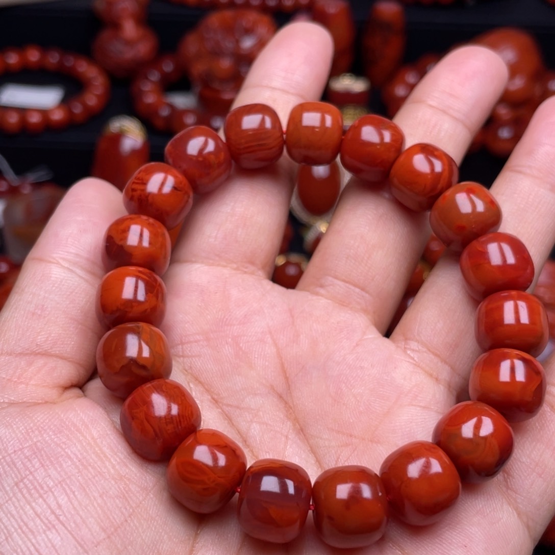 南红玛瑙珠宝奇石未镶嵌成*成单圈12mm