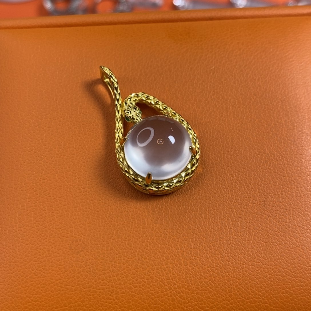 石英质玉蛋面吊坠银S925镶嵌