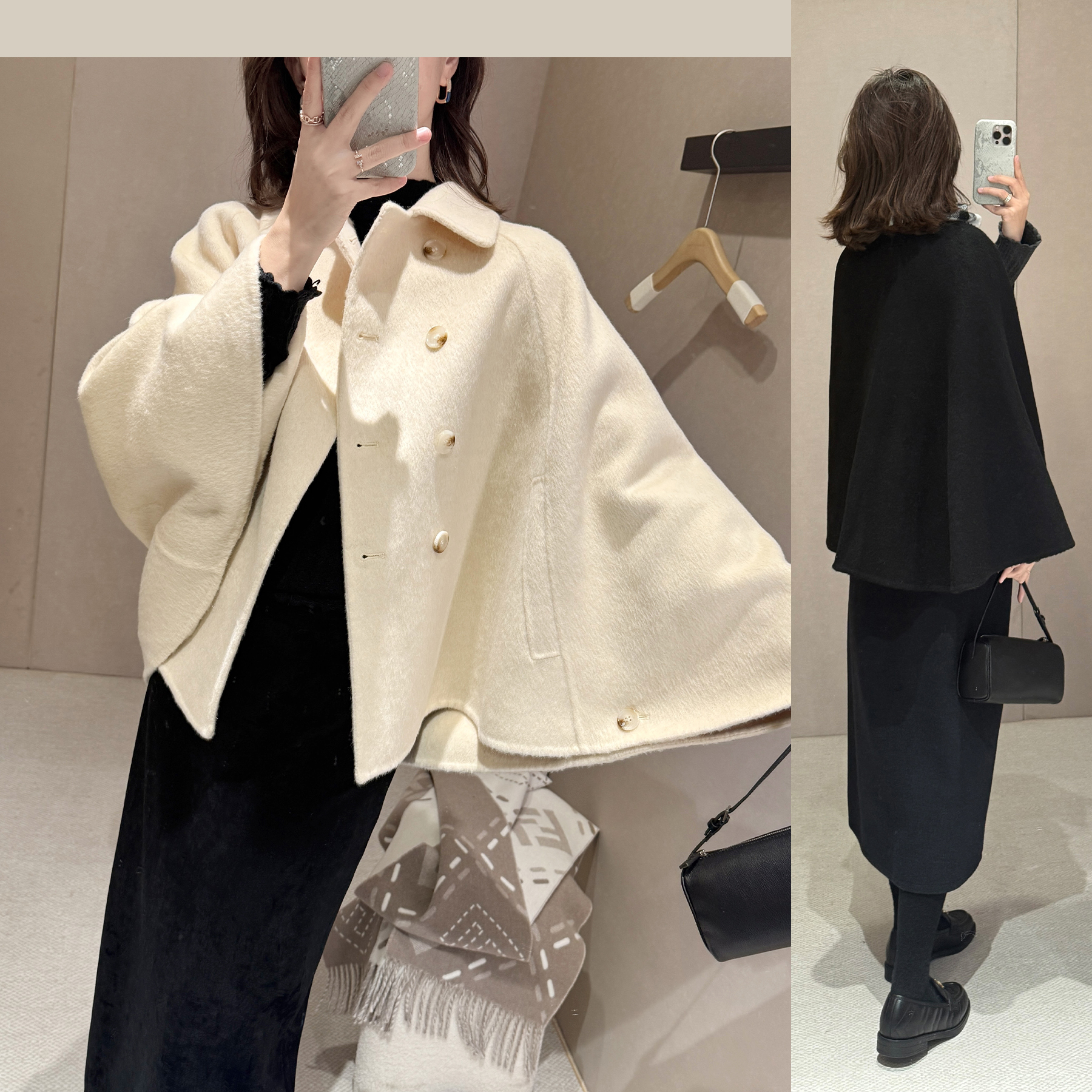 靓小靓【斗篷大衣】年末战袍羊绒羊毛氛围感手缝双面呢外套品牌高定