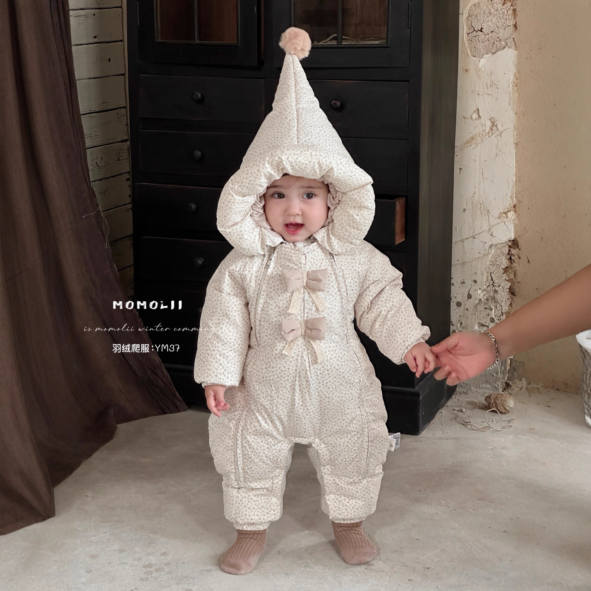 新款冬装婴儿羽绒服点点碎花森系蕾丝蝴蝶结双拉链羽绒服2537宝宝