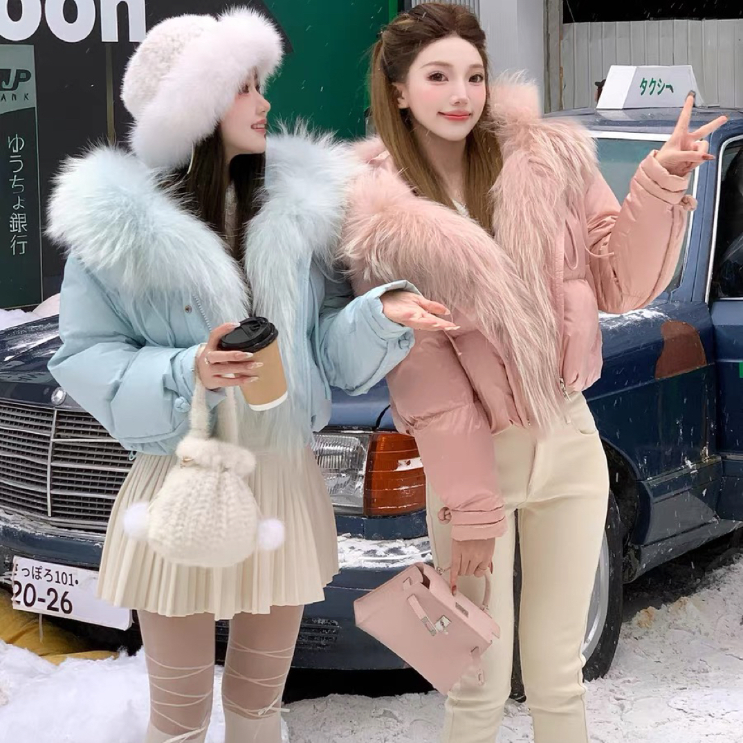 （Xy定制～现货）连帽大毛领短款棉服冬季高级感保暖面包服外套348