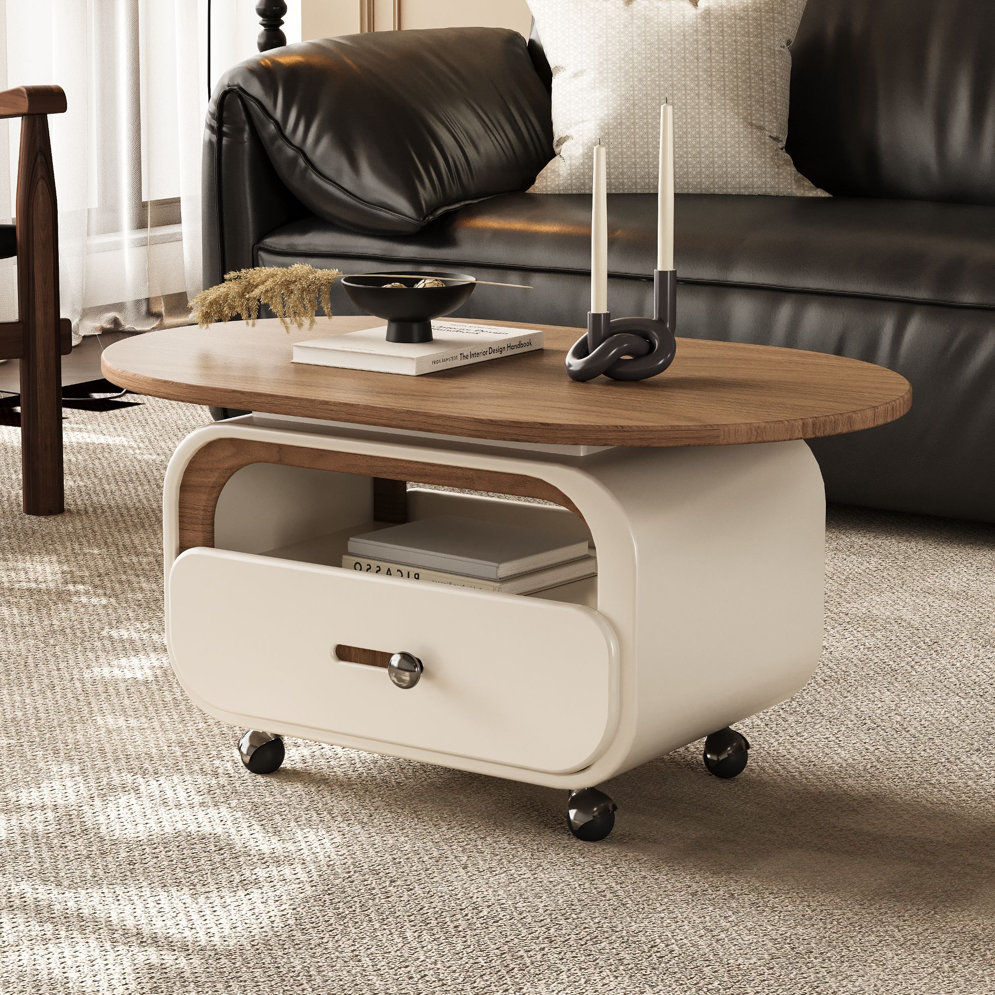 奶油风移动边几2025新款轻奢高级感椭圆形小推车客厅家用小户型