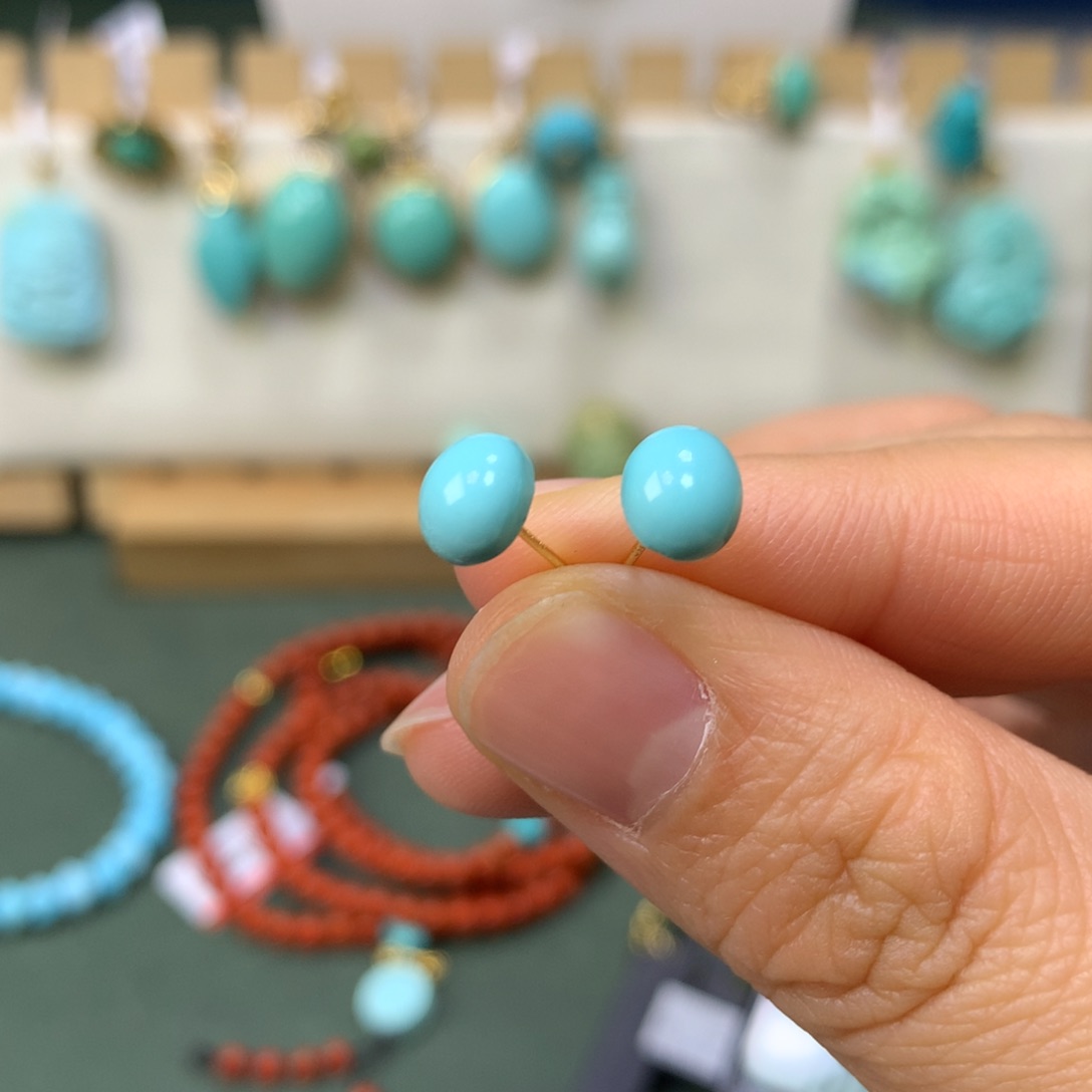 绿松石耳饰18K金镶嵌