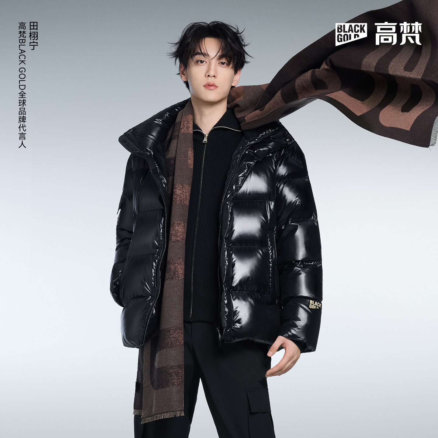 【田栩宁同款】高梵黑金先锋5.0五格鹅绒秋冬季短款男士连帽商务