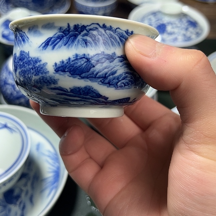 景德镇纯手工手绘柴窑山水炉式杯