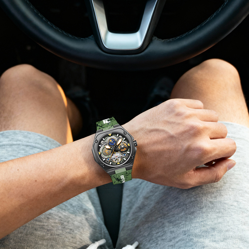 Fila/斐乐男士经典全自动机械飞轮镂空防水夜光多功能手表6683