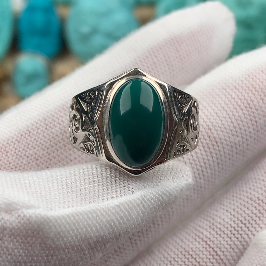 绿松石配饰银S925镶嵌男戒可调节