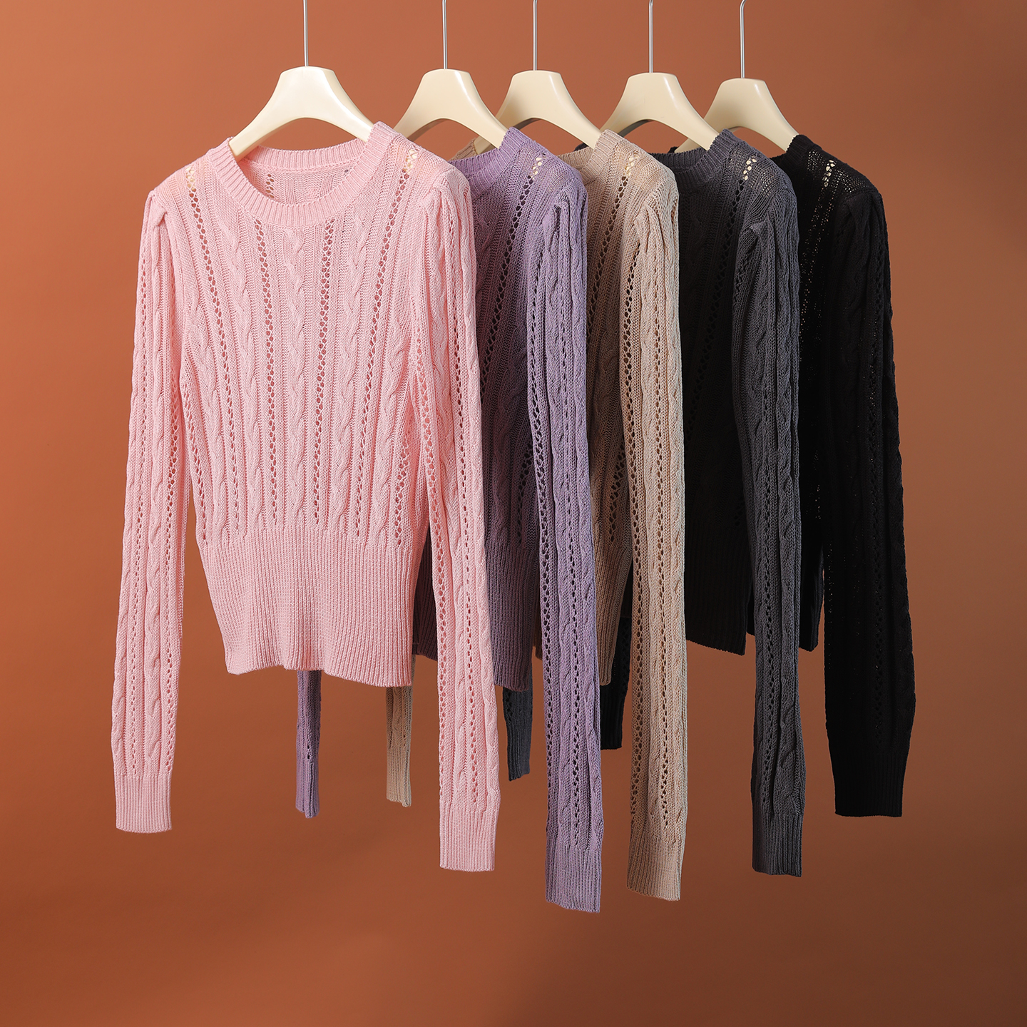 01170  上身超有气质！春秋气质女士简约时尚百搭纯色休闲针织衫