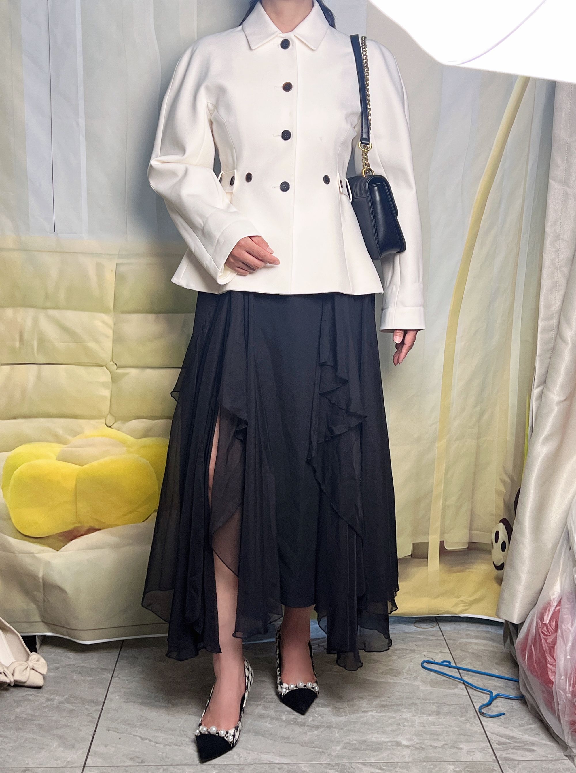 高货气质轻奢时尚套装 百搭黑色复古提花休闲