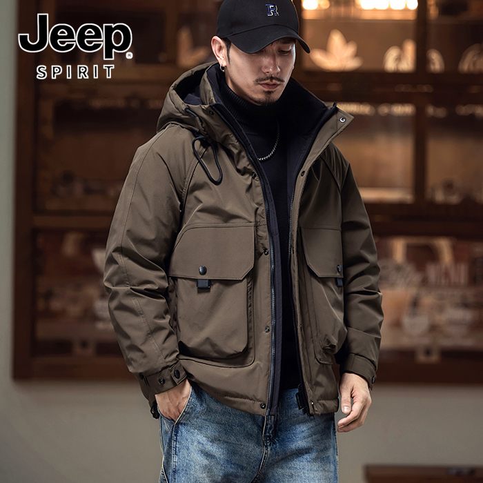 JEEPSPIRIT吉普男士羽绒服冬季保暖美式潮牌保暖派克工装加厚外套