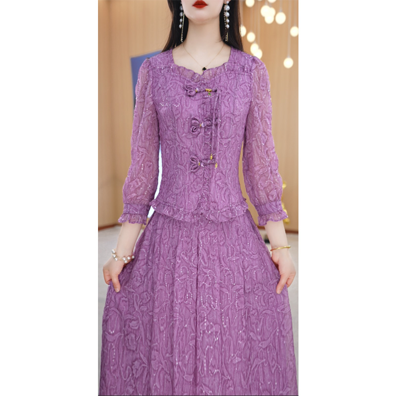 【上下两件套】春季新款设计感纯色印花显瘦中长款通勤两件套套装