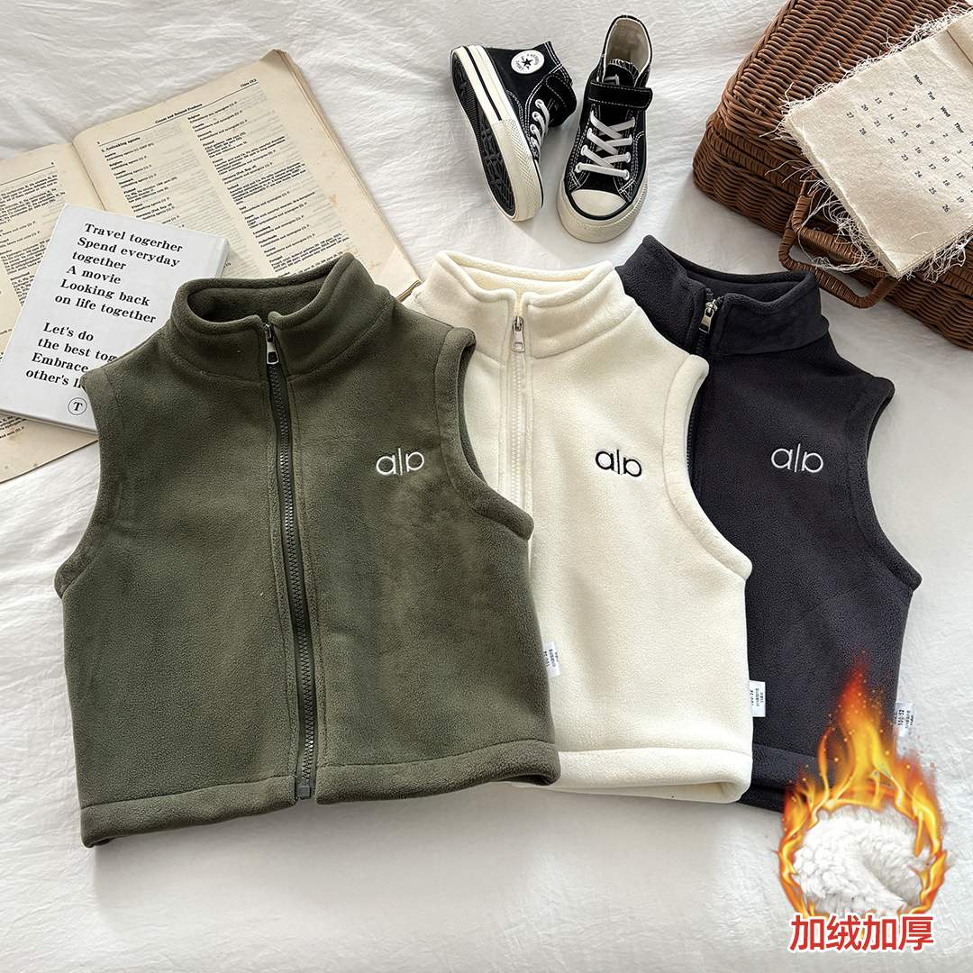 【亲子马甲】儿童冬季加绒加厚马甲内胆保暖洋气刺绣中大童拉链衫 