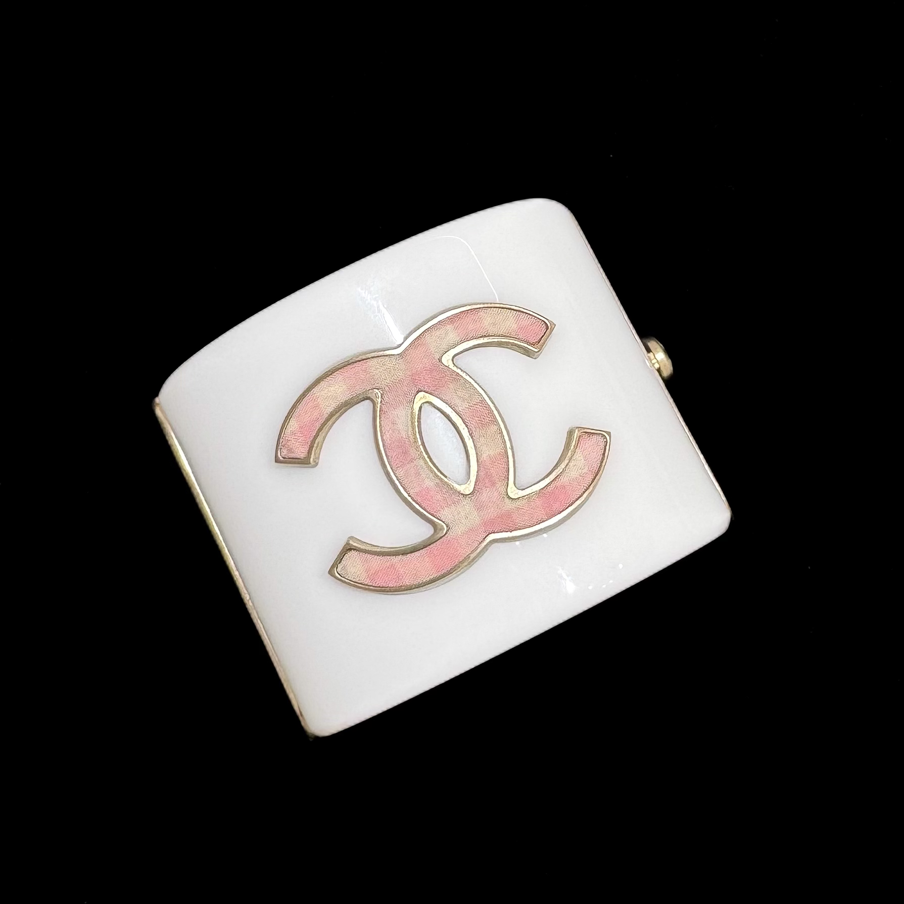 95新 Chanel/香奈儿 Chanel11C粉色格子宽版亚克力手镯 94133421