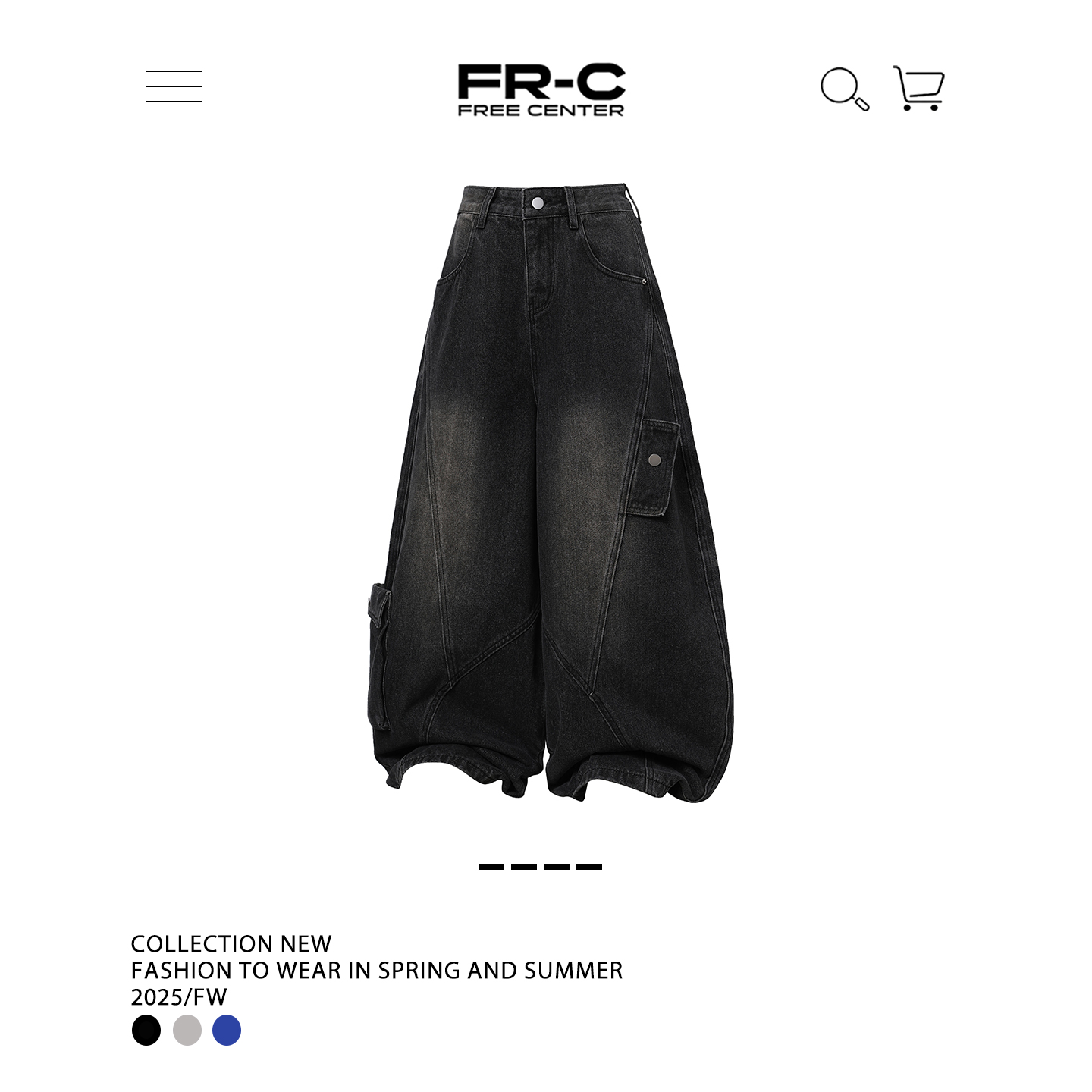 FREE CENTER美式复古多口袋工装牛仔裤水洗做旧男女弯刀阔腿裤