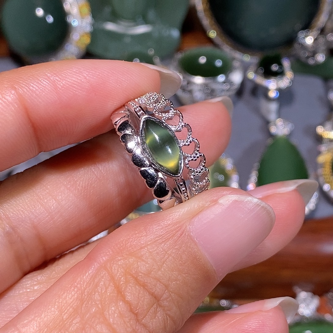 和田玉（碧玉）银S925镀金镶嵌戒指