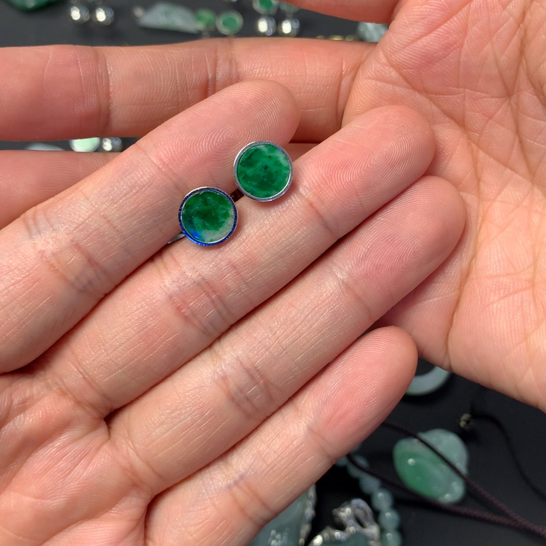 翡翠耳饰银S925镶嵌小耳钉