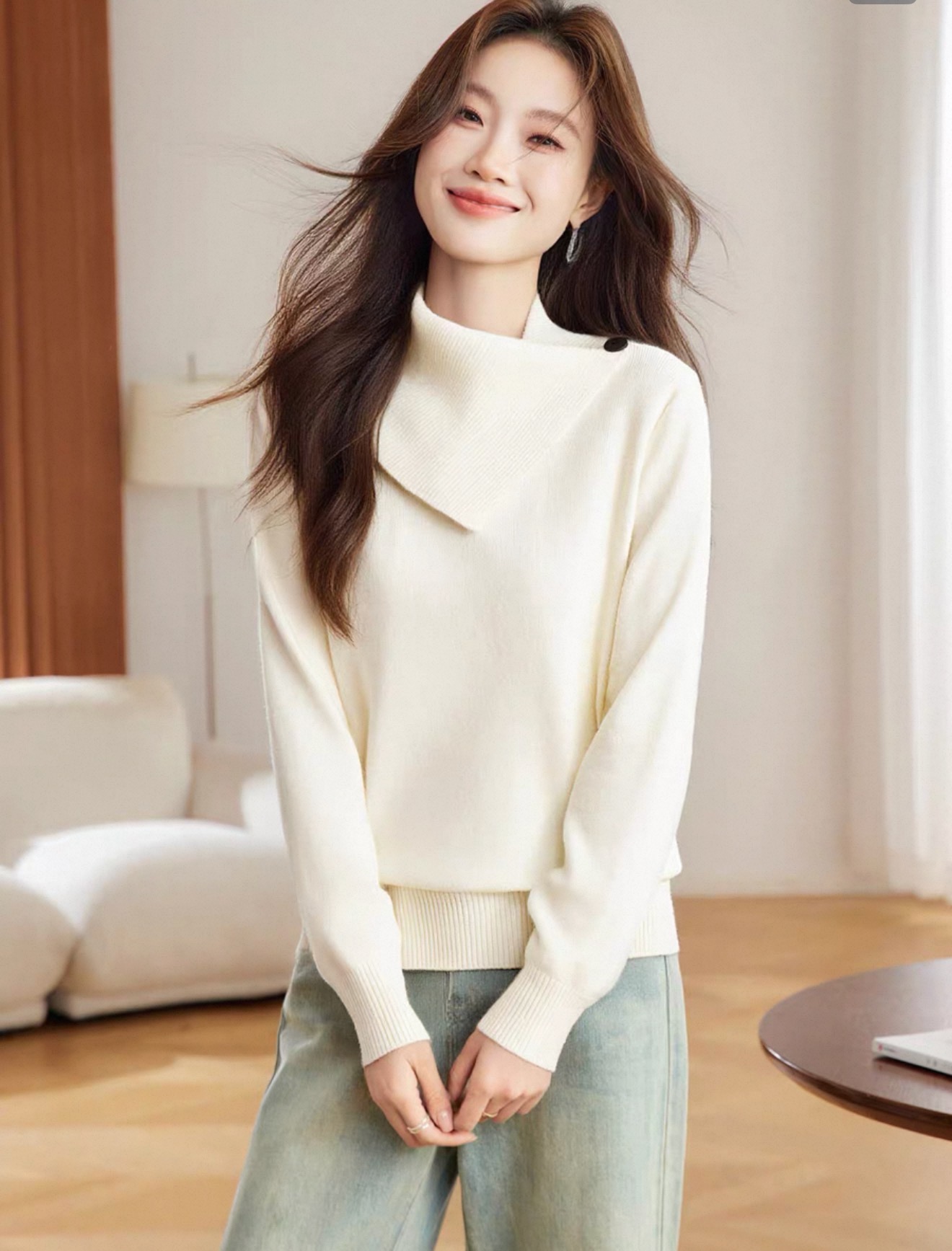 针织长袖轻熟风女老钱风毛针织衫套头针织衫气质