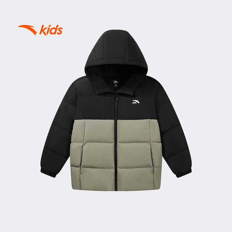 安踏儿童羽绒服冬季新款男中大童保暖舒适休闲简约百搭运动外套男