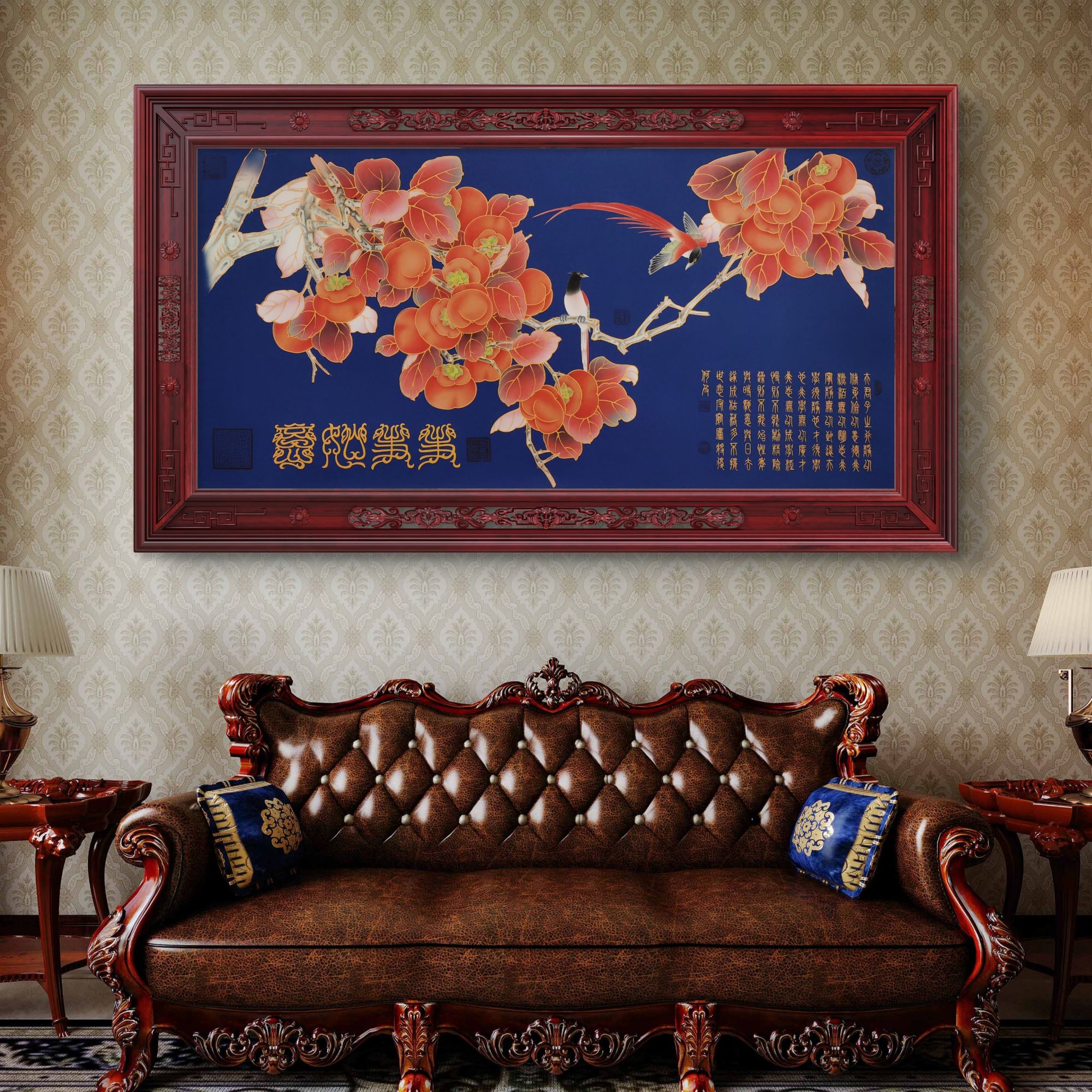 王紫芸作品《事事如意》杭州锦丝绫布软装裱