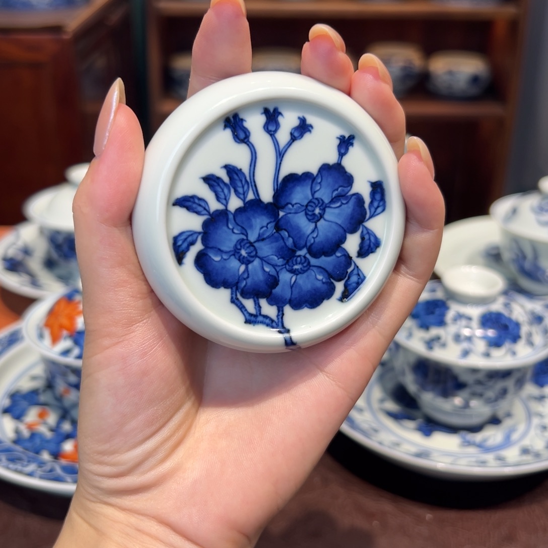 青花雯华堂手绘盖置