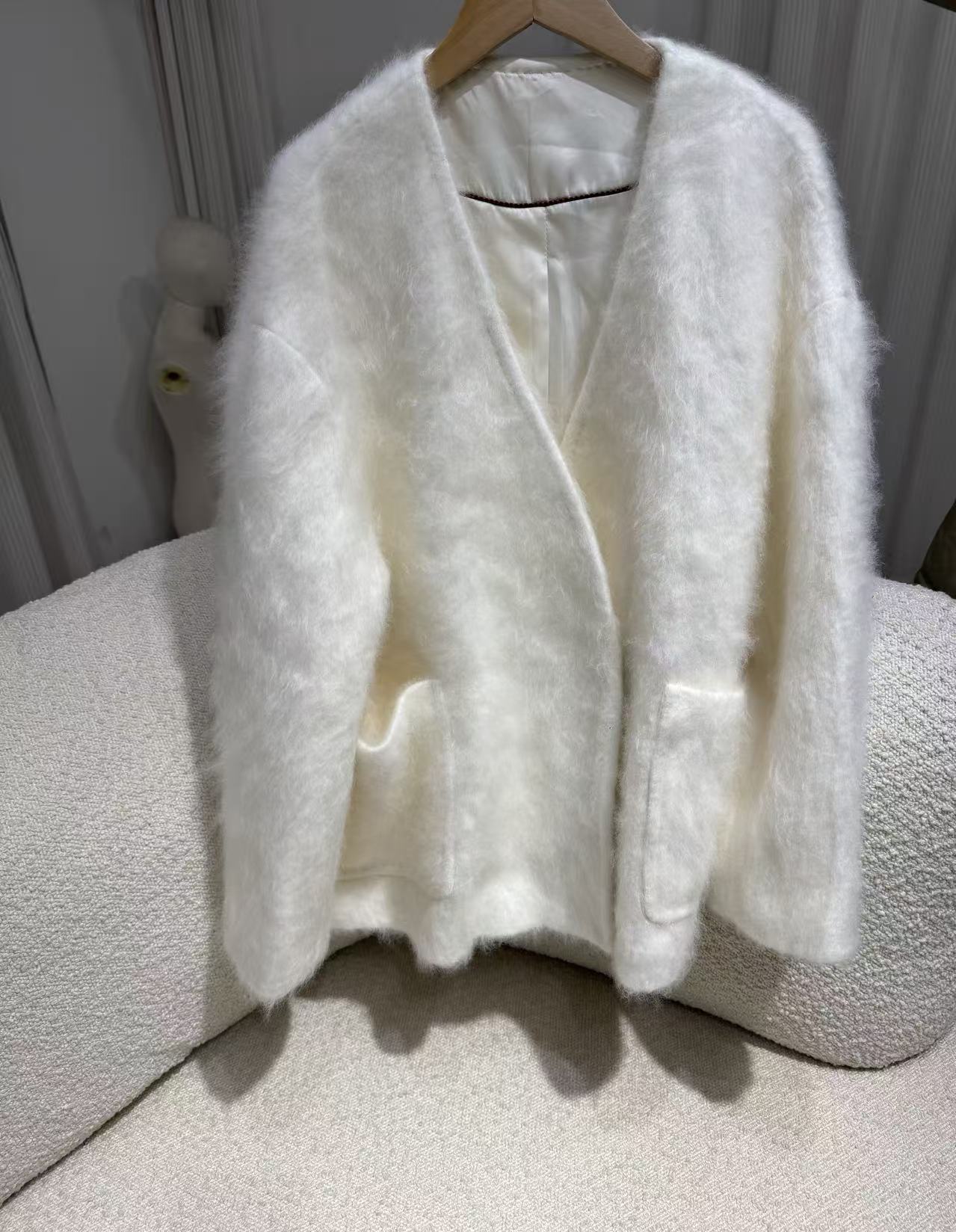 【晶晶专属】落肩袖V领【山羊绒拉绒】宽松型百搭冬季小香风MT-002