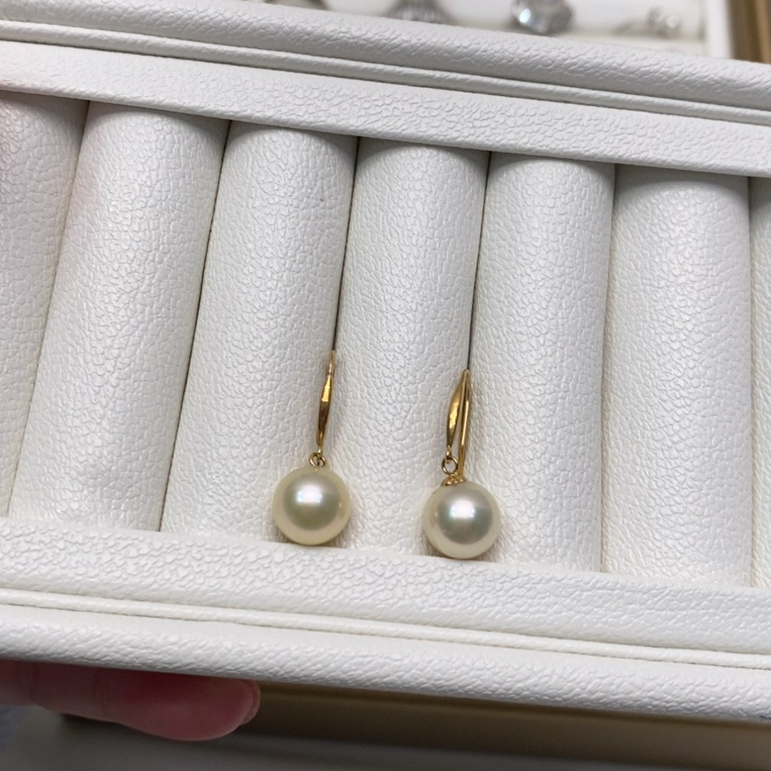 海水珍珠耳饰18K金镶嵌9-10