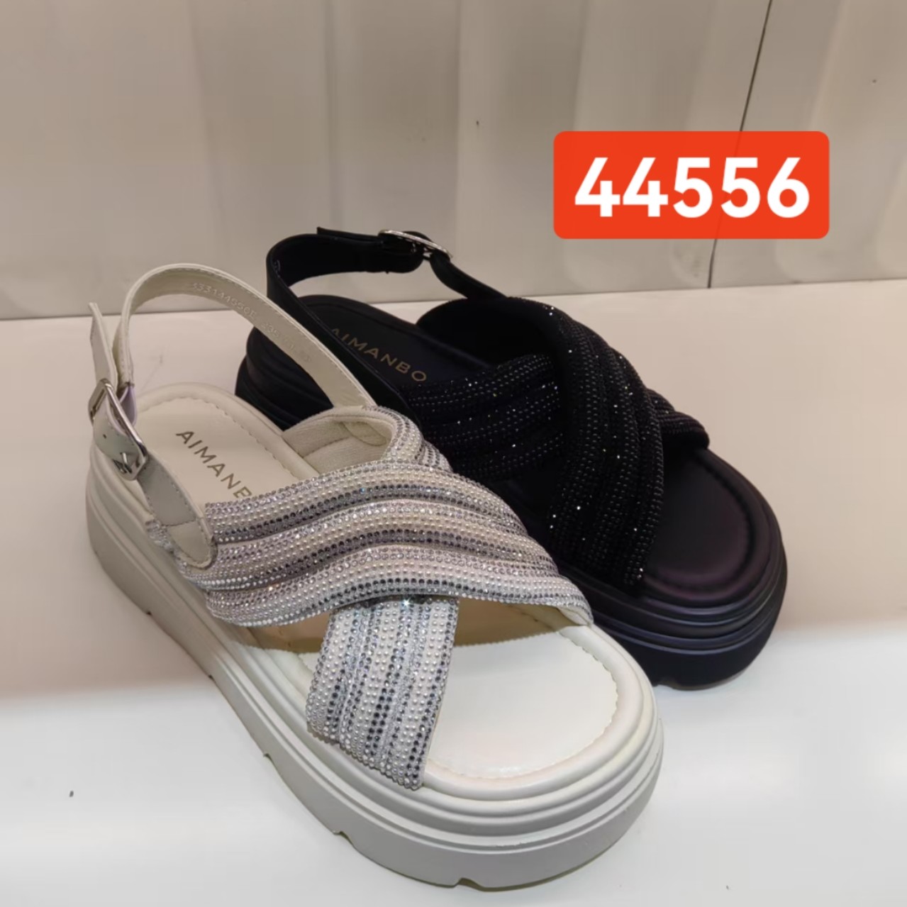 漫步佳人44556夏季凉鞋厚底交叉带满钻休闲凉鞋