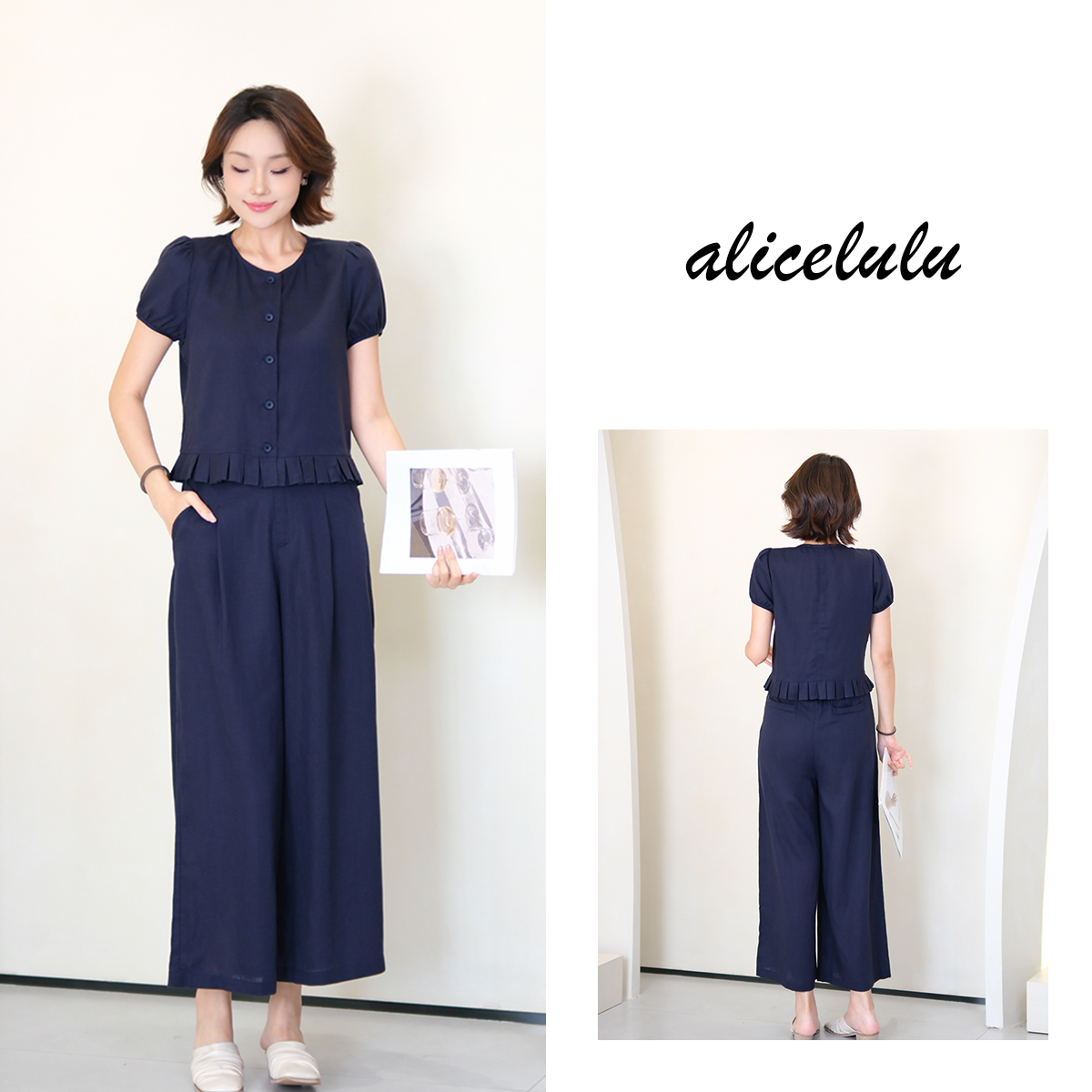 [alicelulu]绝美俏皮套装甜美衬衫阔腿裤两件套S2143516T