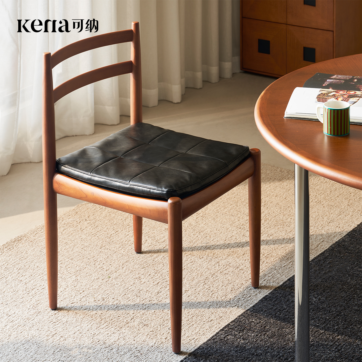 Kena可纳/朴悠餐椅实木法式复古皮艺软包家用简约靠背设计师书椅P
