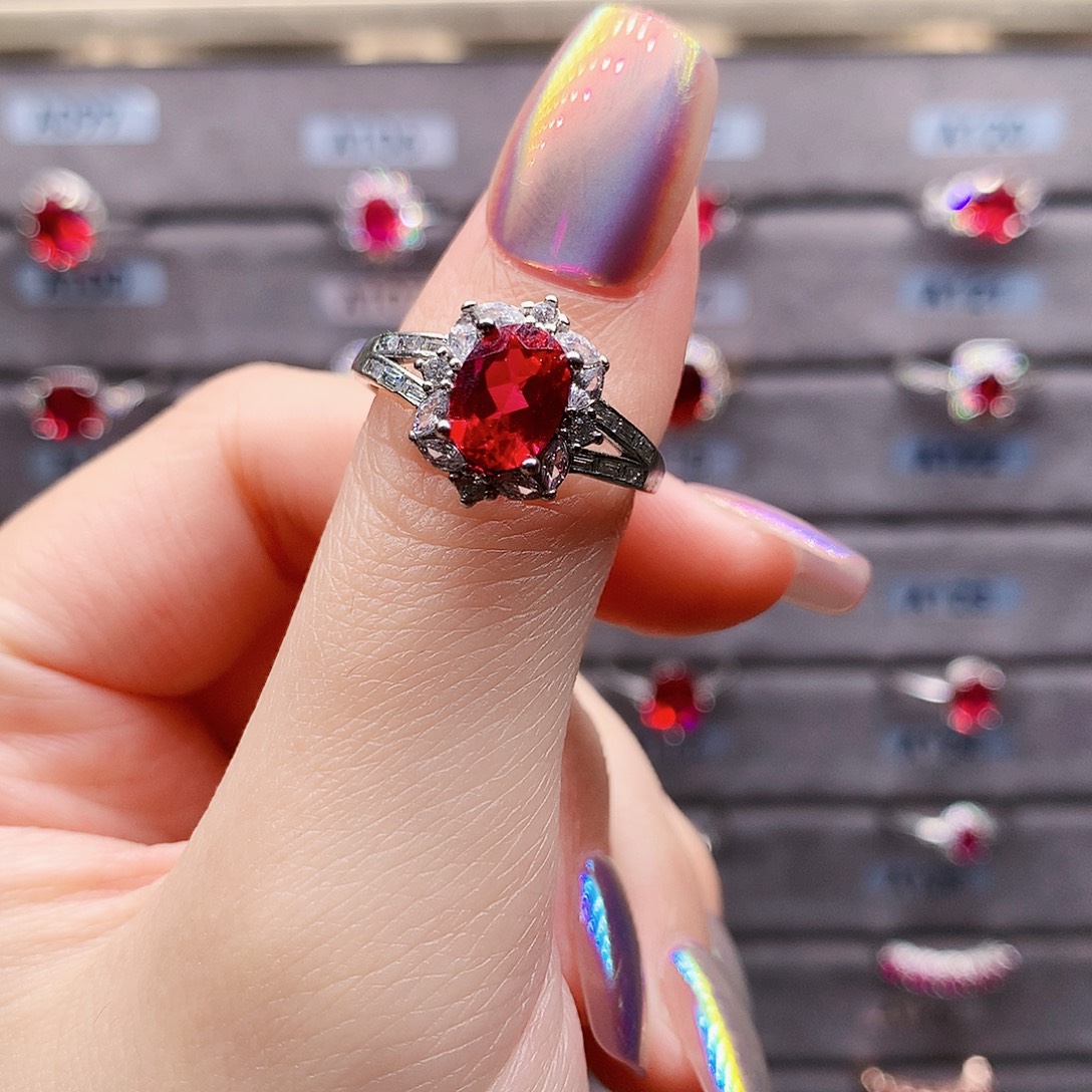 戒指银S925镶嵌红宝石