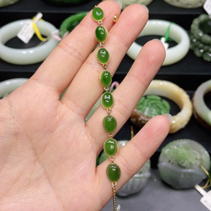 和田玉手链银S925镶嵌
