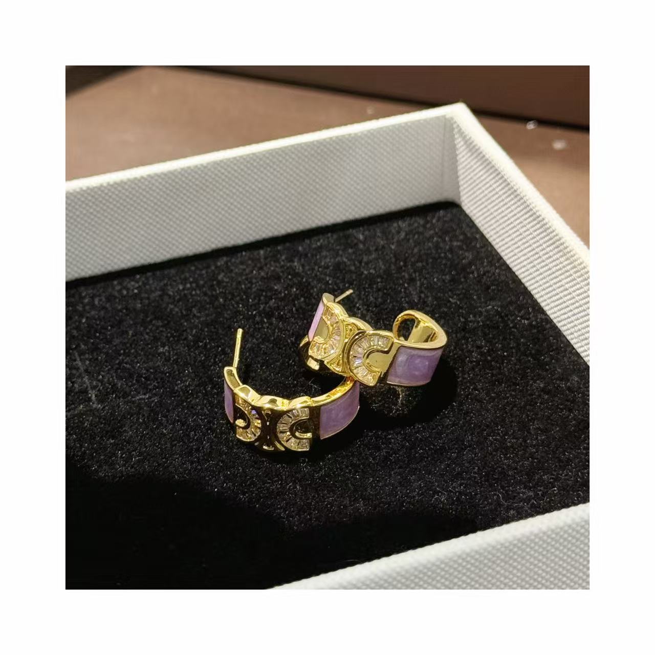 铜合金合成锆石耳饰 【智美abby rose】个性色百搭耳环小众ES1452