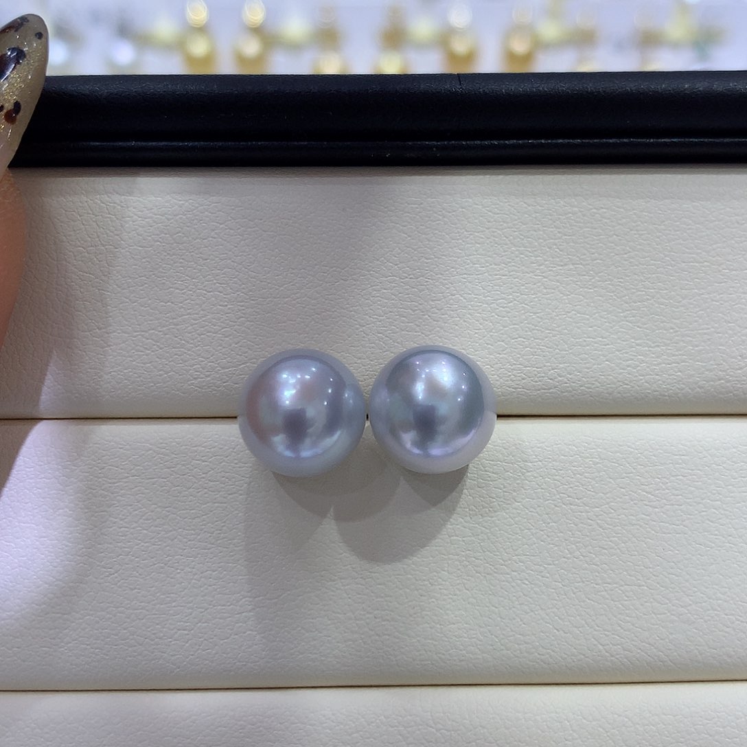 海水珍珠耳饰18K金镶嵌10-11mm澳白